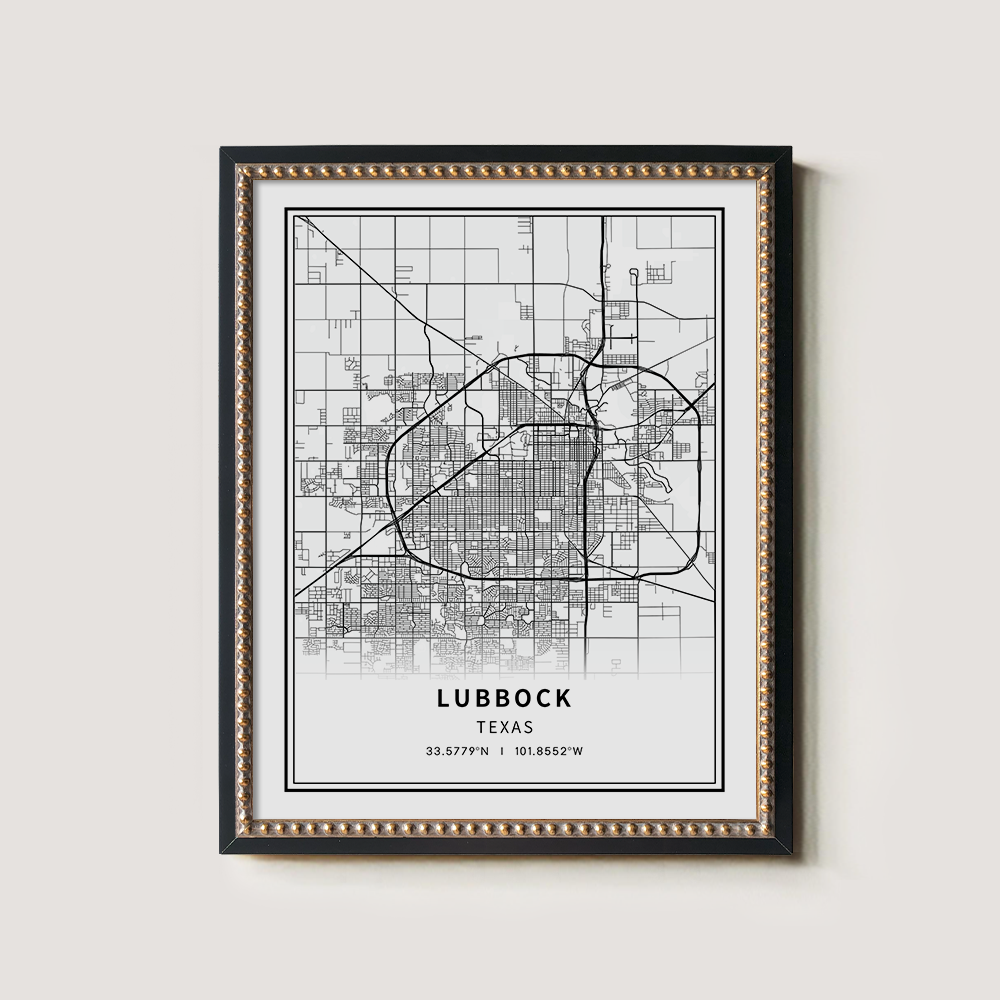 Minimalist Lubbock City Map Line Art Print