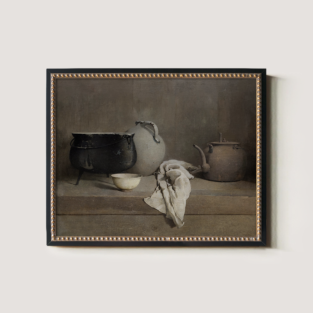 Hushed Earthenware Alcove Watercolor Still Life