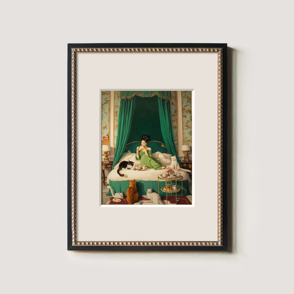 Indulgent Emerald Boudoir Feline Reverie