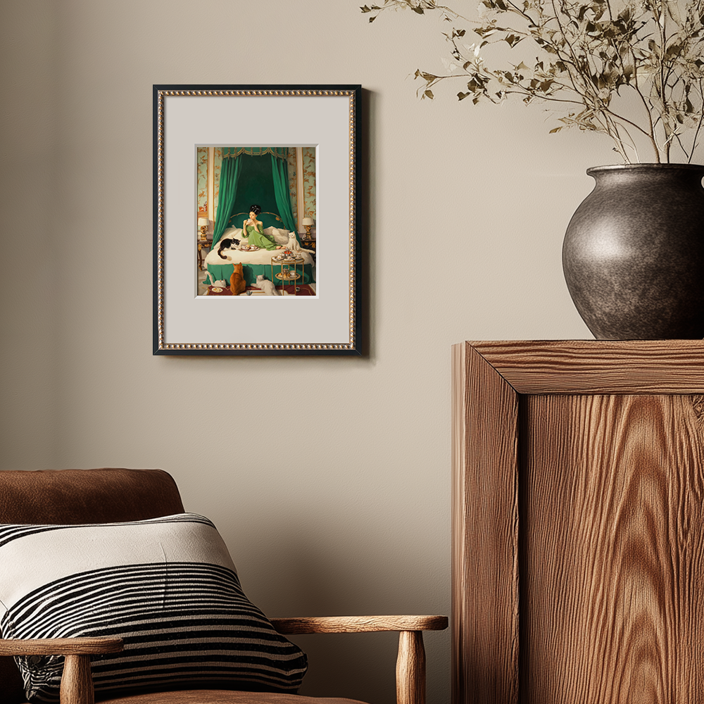 Indulgent Emerald Boudoir Feline Reverie