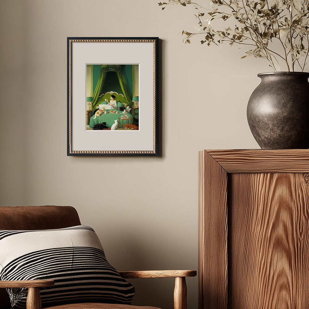 Luxurious Verdant Bedroom Feline Tea Reverie