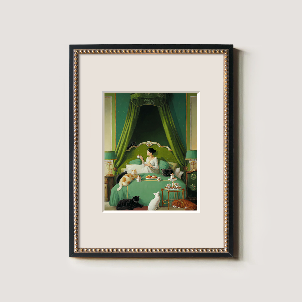 Luxurious Verdant Bedroom Feline Tea Reverie