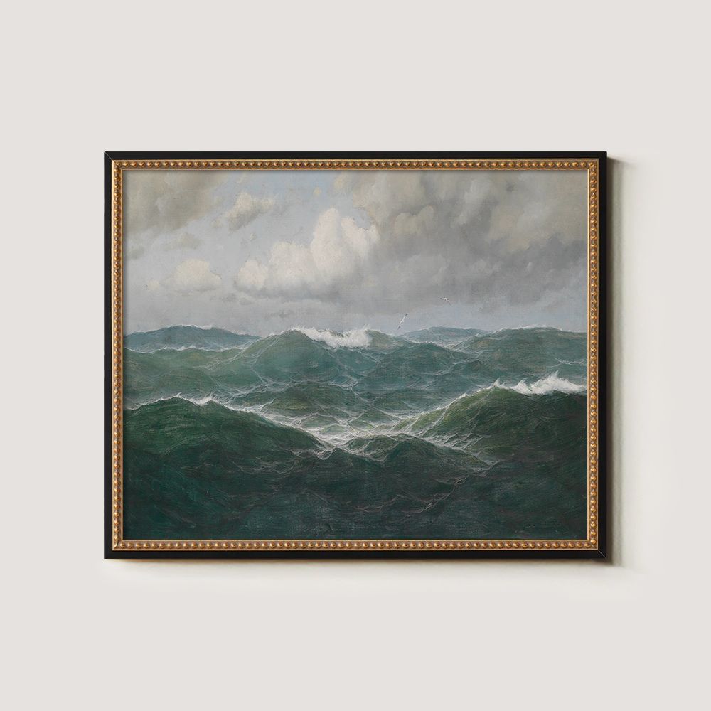 Tempestuous Seascape with Crashing Waves and Distant Birds