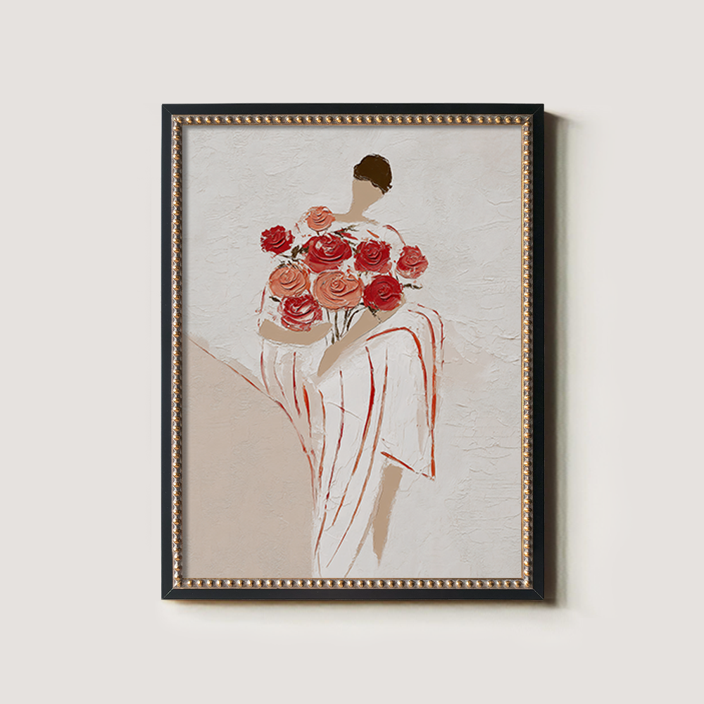 Standing Figure Holding Large Red Roses