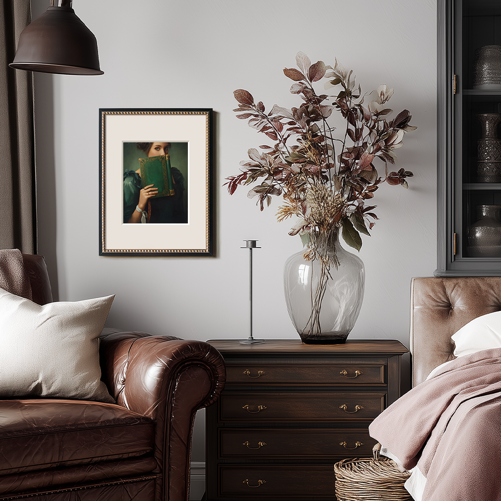 Veiled Emerald Tome Muse Watercolor Portrait