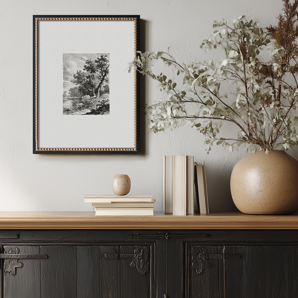 Misty Lakeside Thicket Etching Reverie