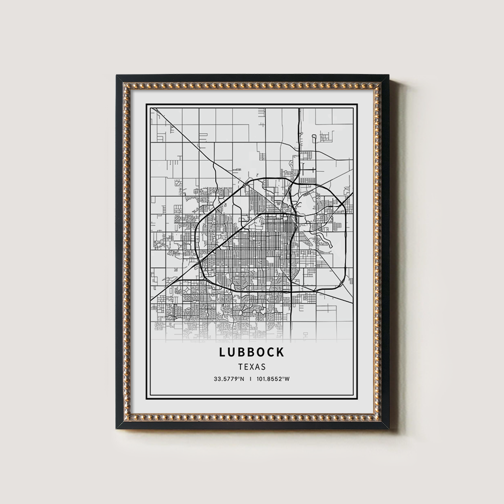 Minimalist Lubbock City Map Line Art Print