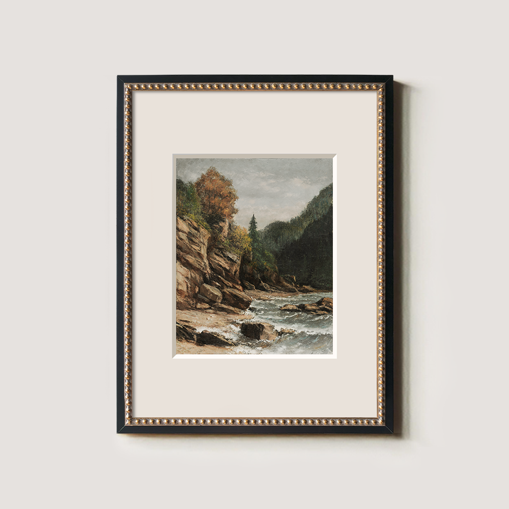 Rocky River With Fall Trees And Cliff