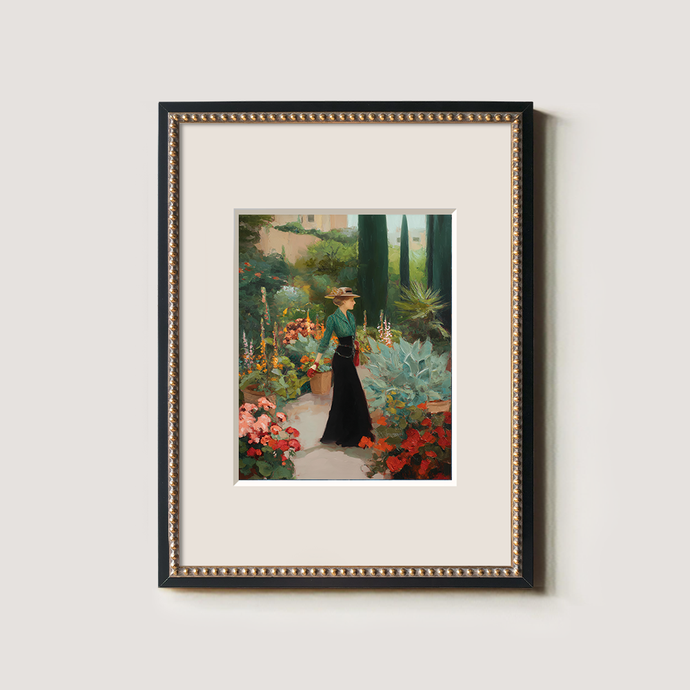 Graceful Emerald Garden Stroll Watercolor Reverie