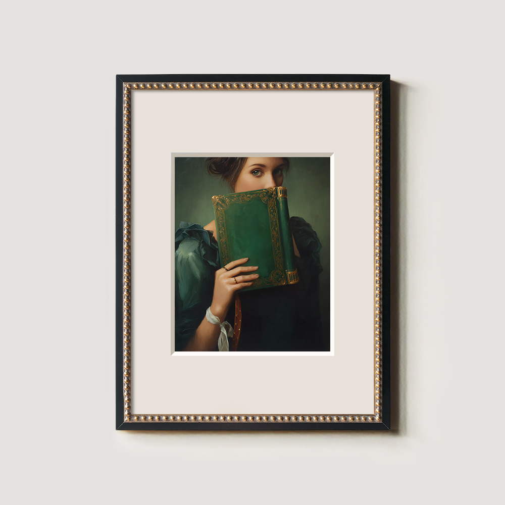 Veiled Emerald Tome Muse Watercolor Portrait