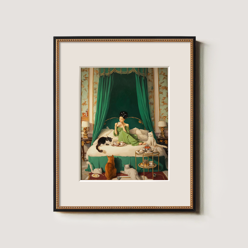 Indulgent Emerald Boudoir Feline Reverie