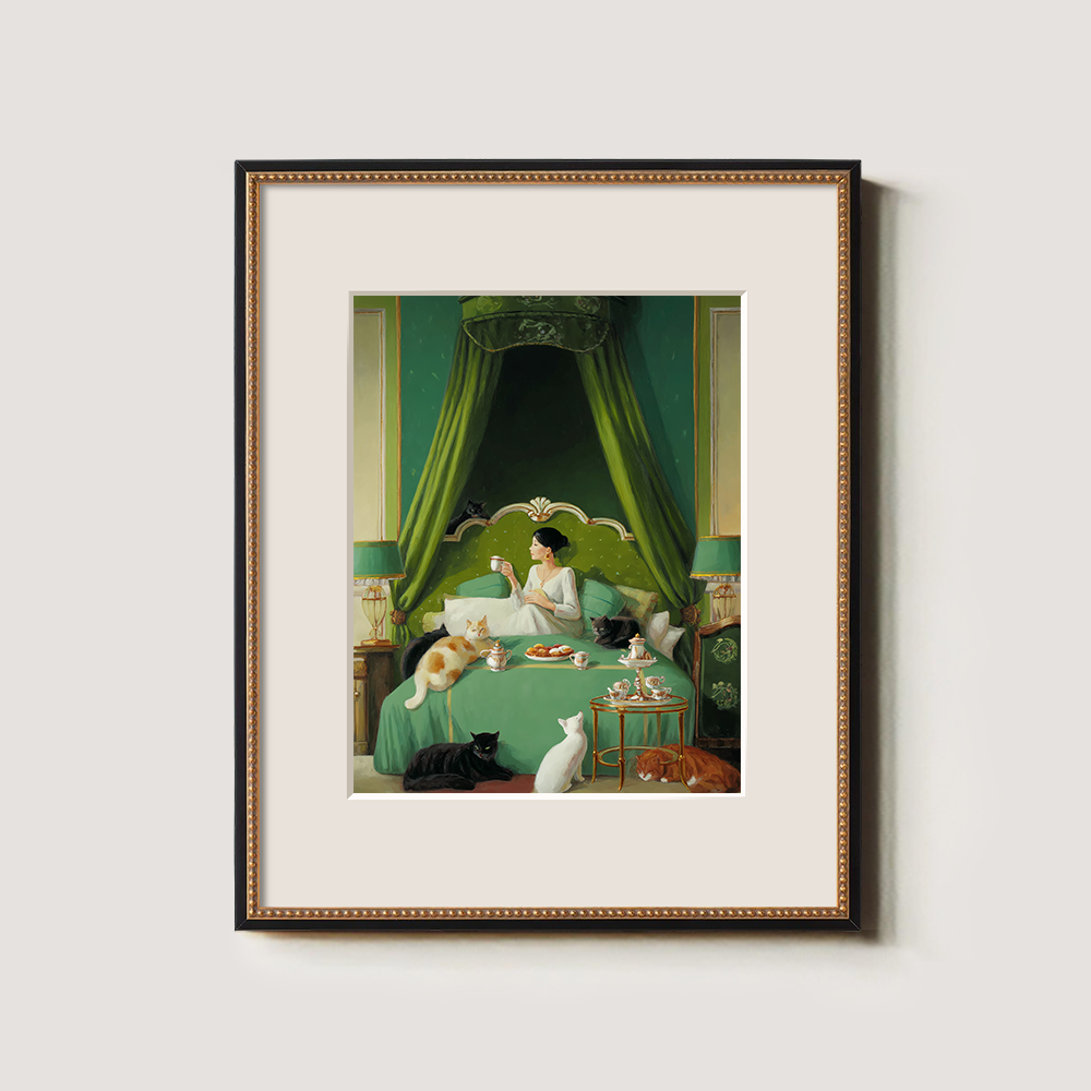 Luxurious Verdant Bedroom Feline Tea Reverie