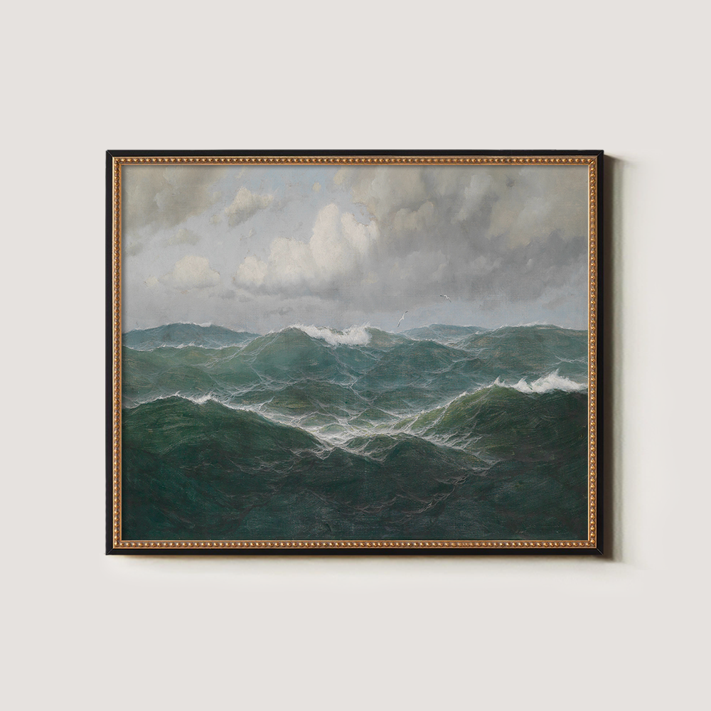 Tempestuous Seascape with Crashing Waves and Distant Birds