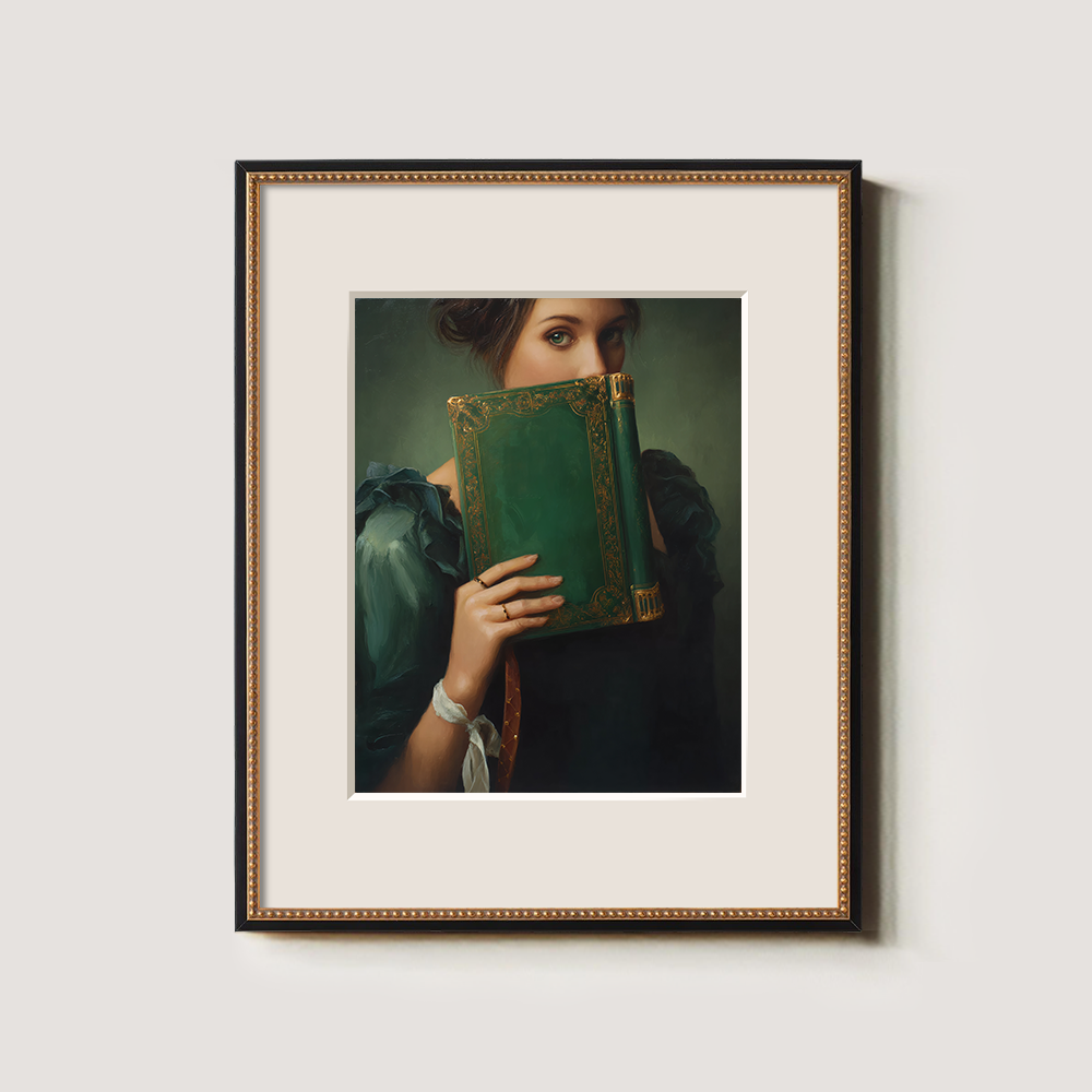 Veiled Emerald Tome Muse Watercolor Portrait