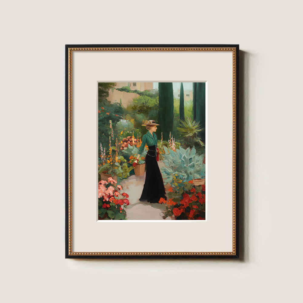 Graceful Emerald Garden Stroll Watercolor Reverie