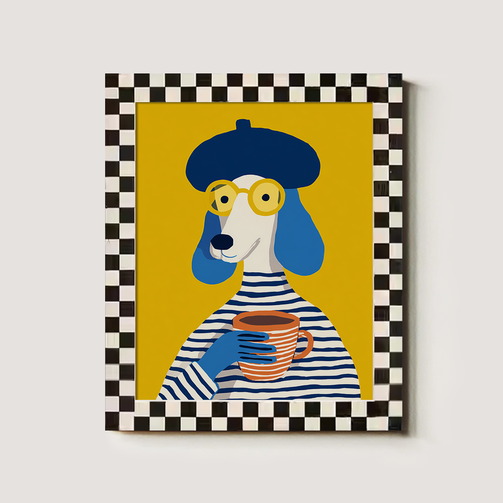French Poodle with Beret and Coffee - Parisian Chic