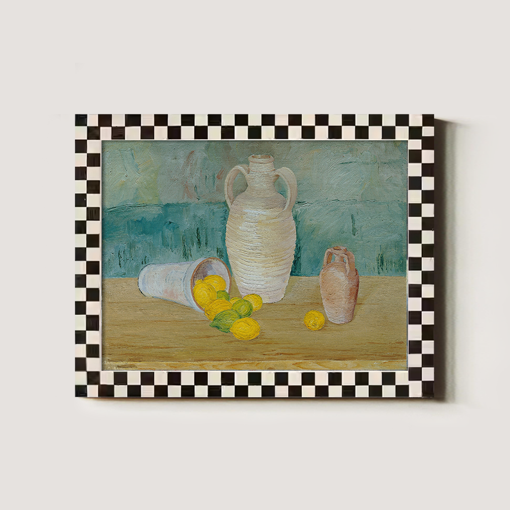 Vibrant Lemon Still Life with White Amphora and Jug