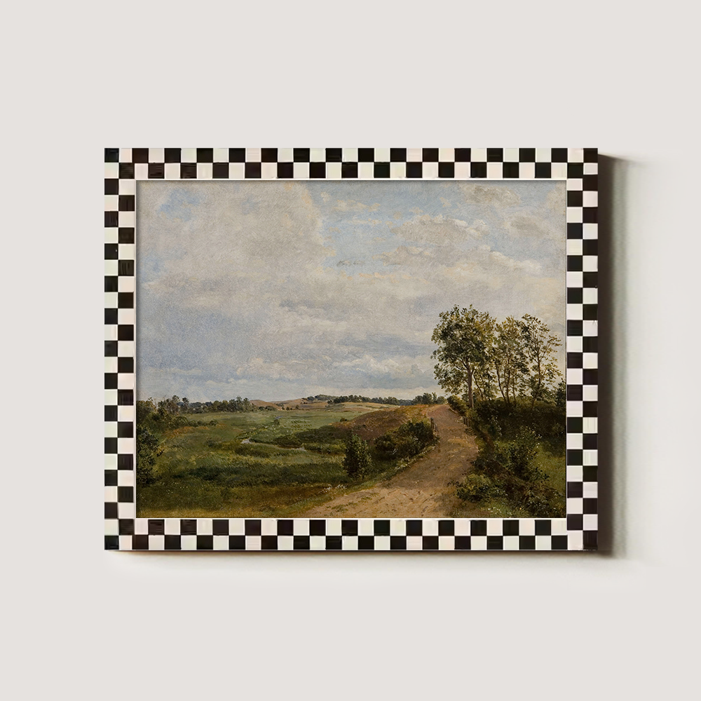 Serene Country Path Amid Lush Fields and Clouds
