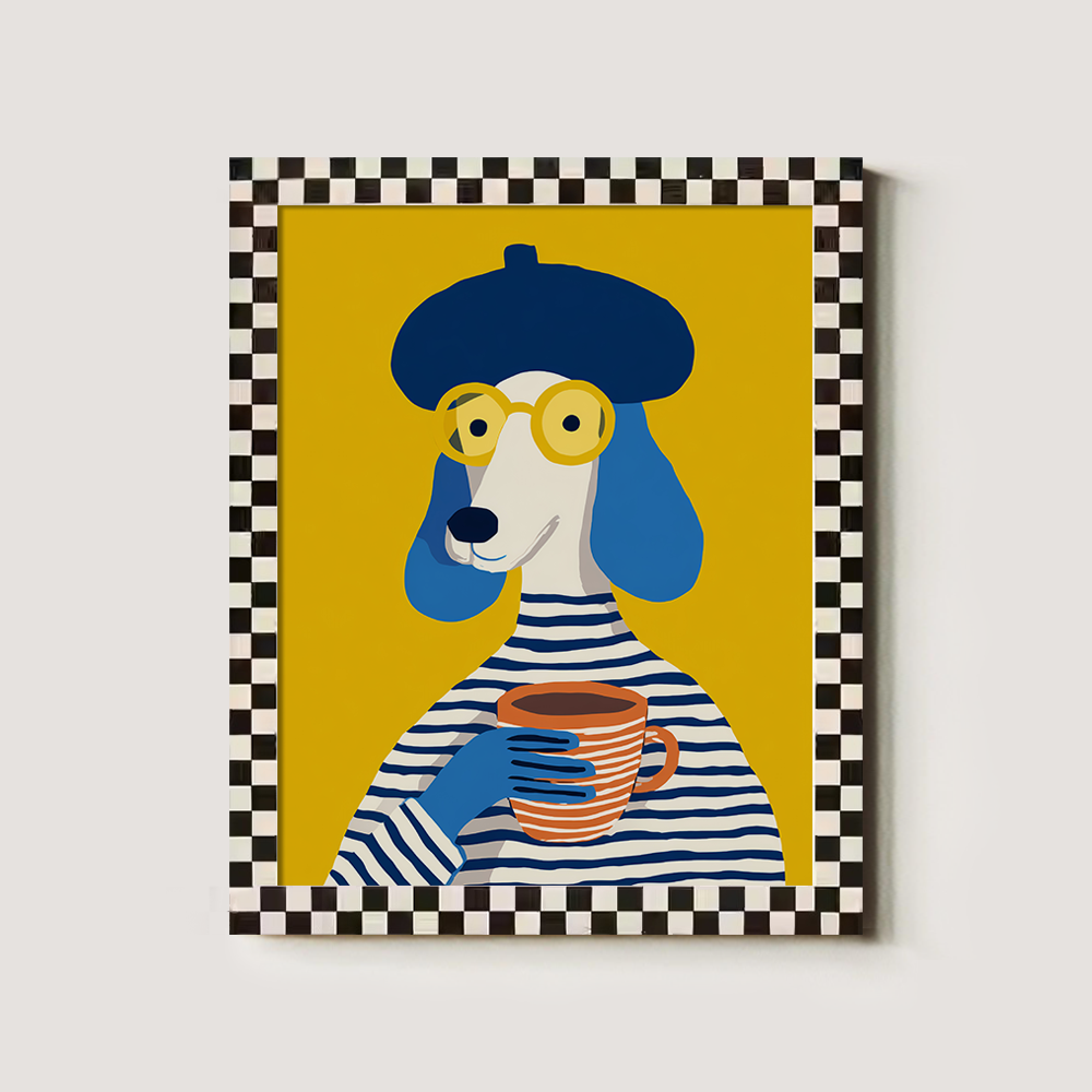 French Poodle with Beret and Coffee - Parisian Chic
