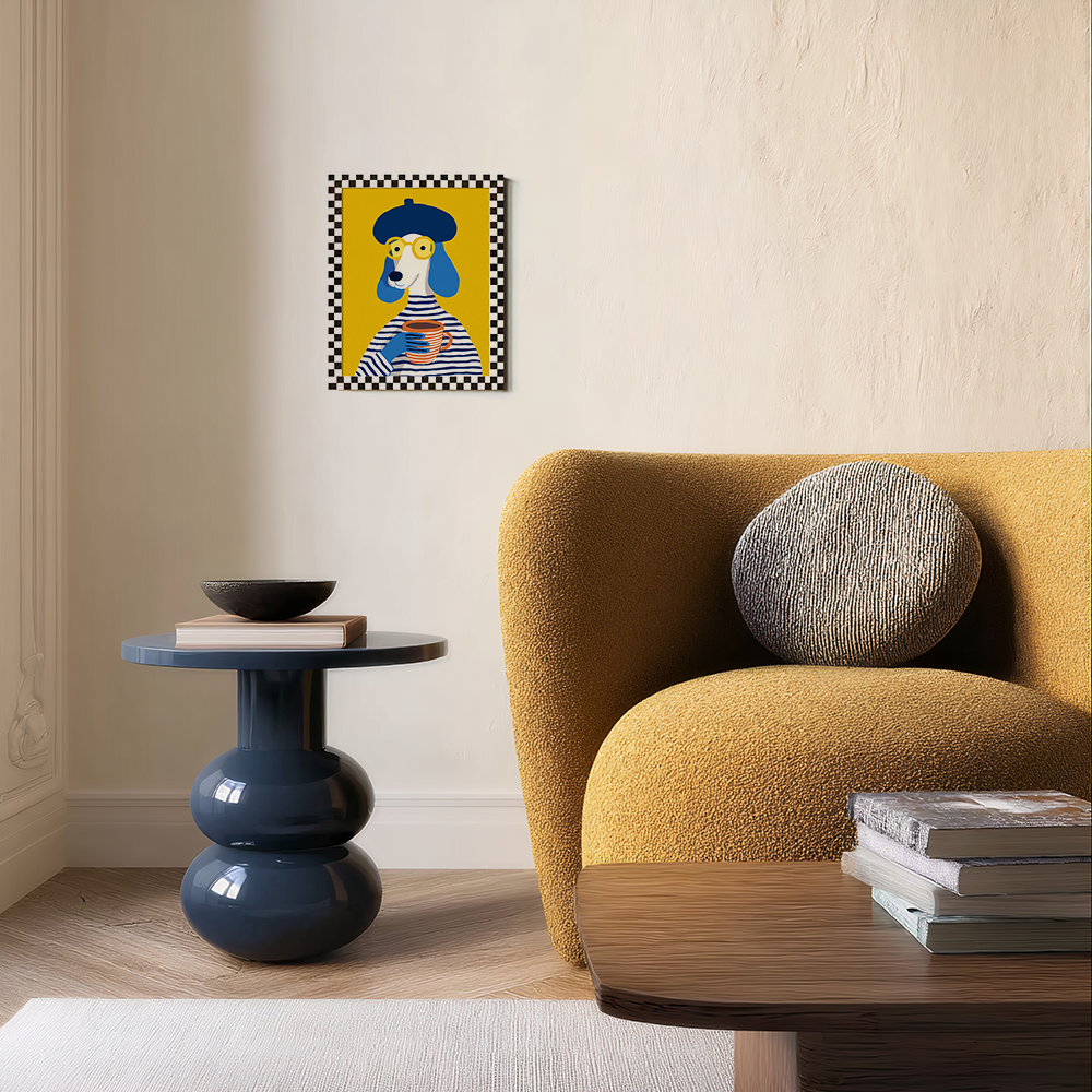 French Poodle with Beret and Coffee - Parisian Chic