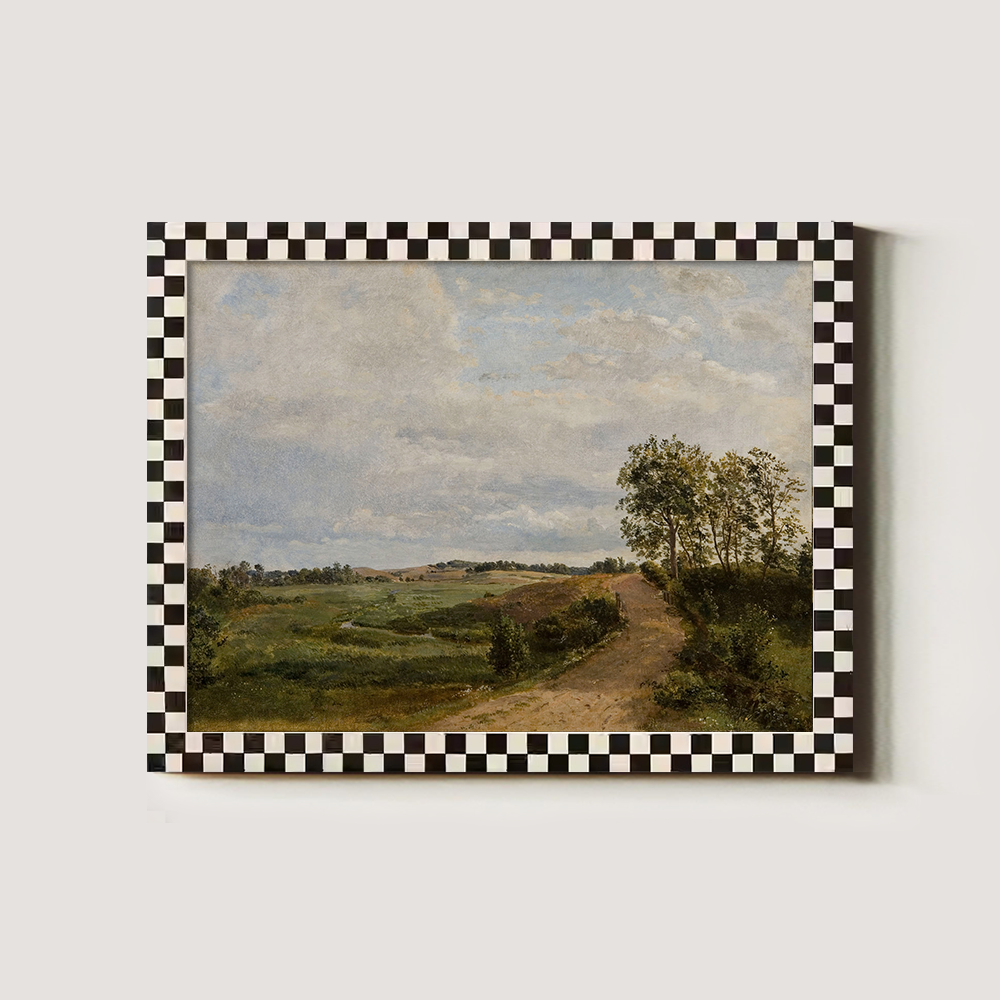 Serene Country Path Amid Lush Fields and Clouds