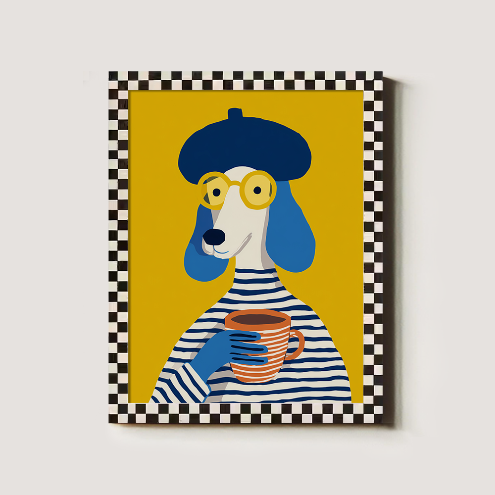 French Poodle with Beret and Coffee - Parisian Chic