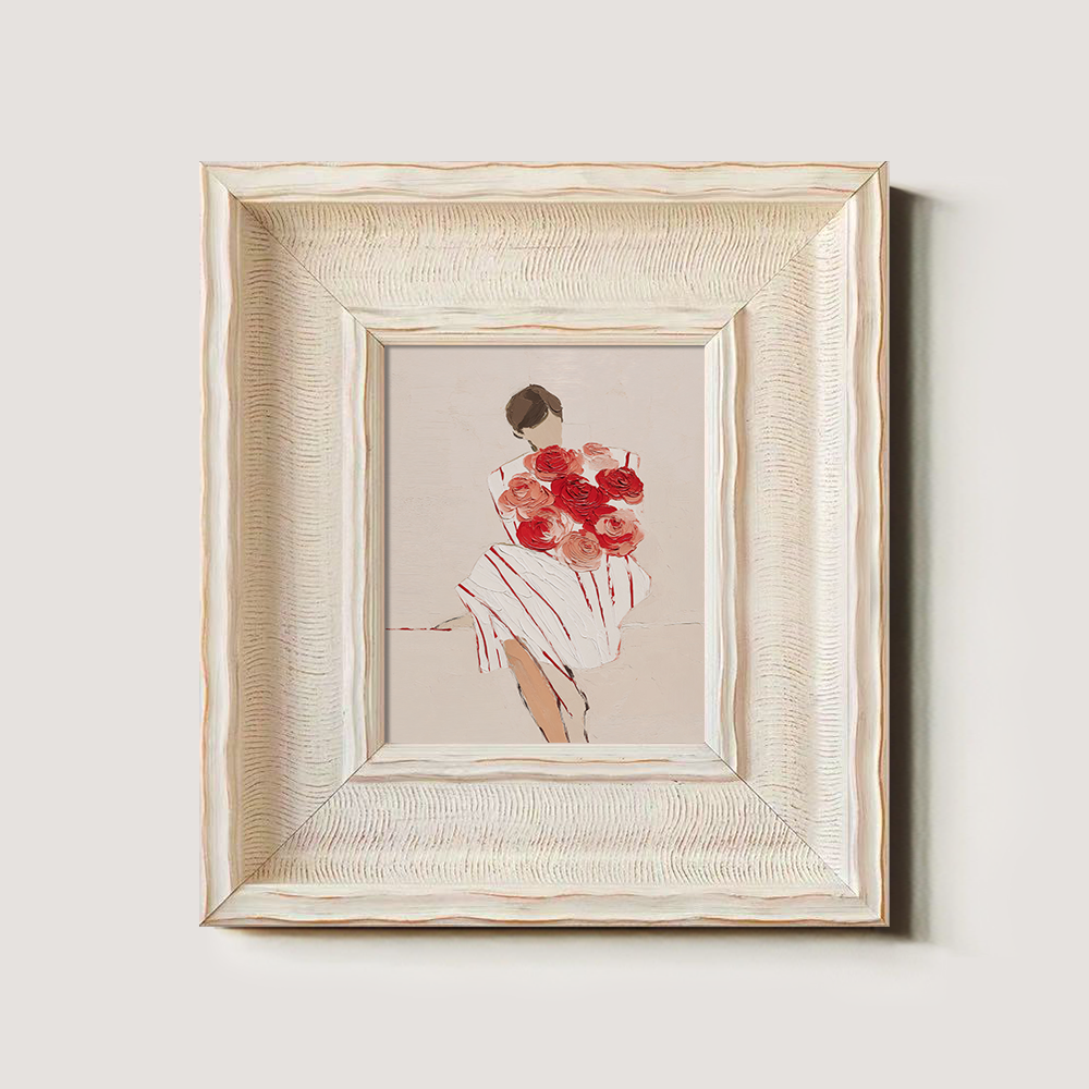 Figure with Red Roses and Striped Dress