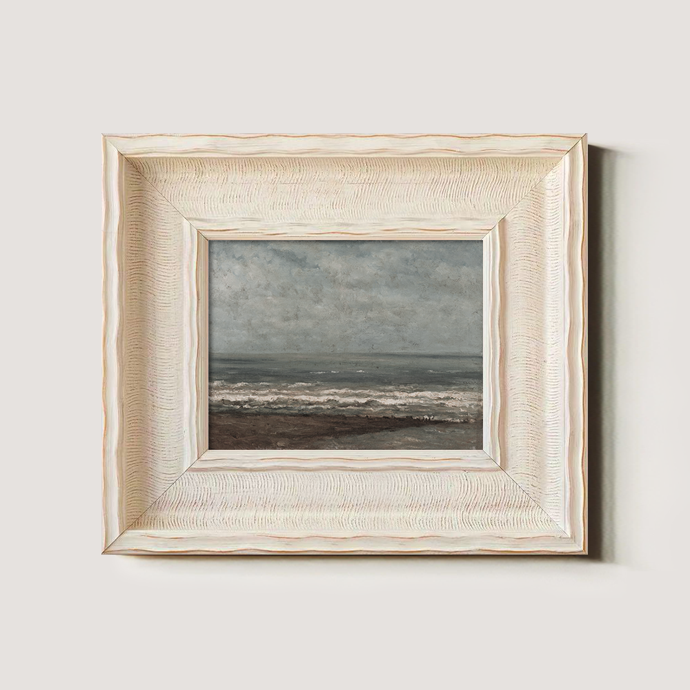 Moody Seascape with Crashing Waves Under Cloudy Skies