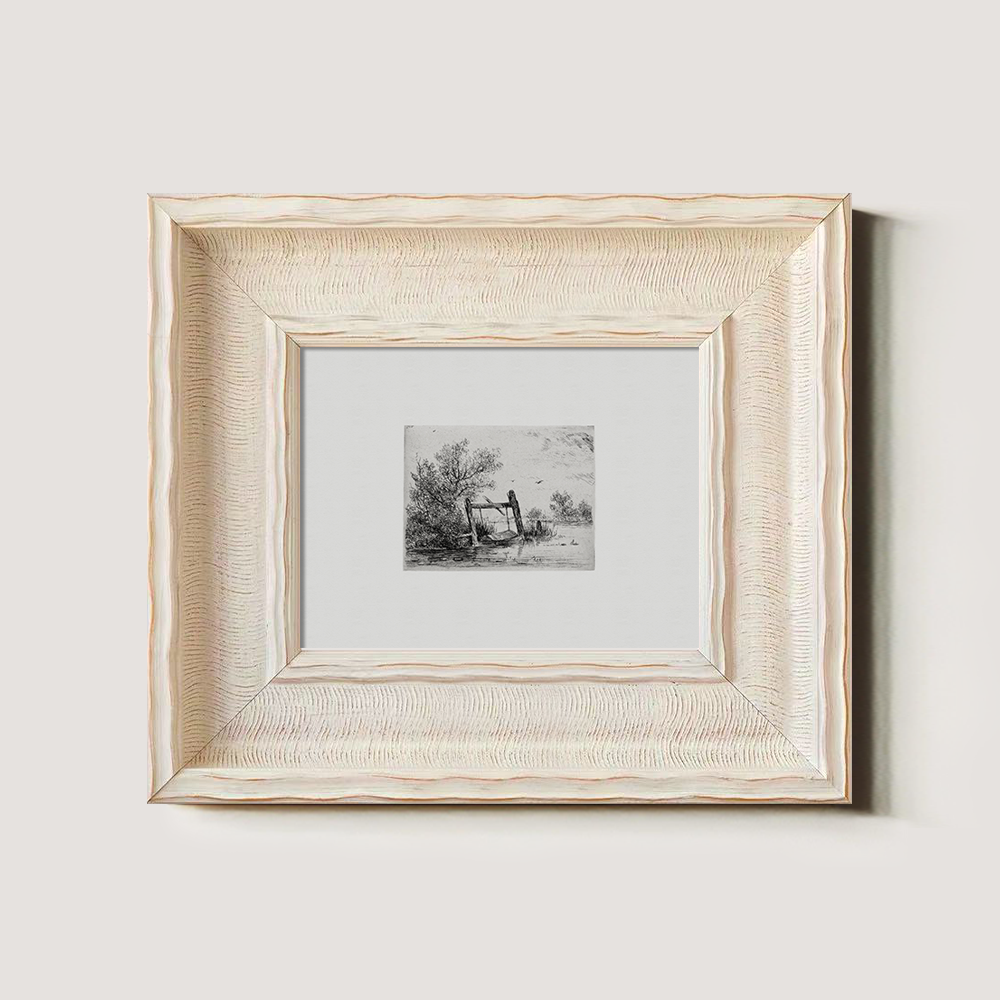 Serene Riverside Bridge Etching Idyll