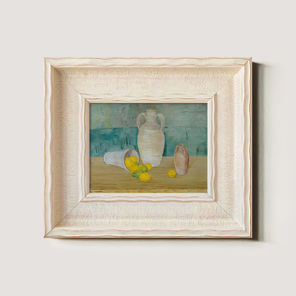 Vibrant Lemon Still Life with White Amphora and Jug