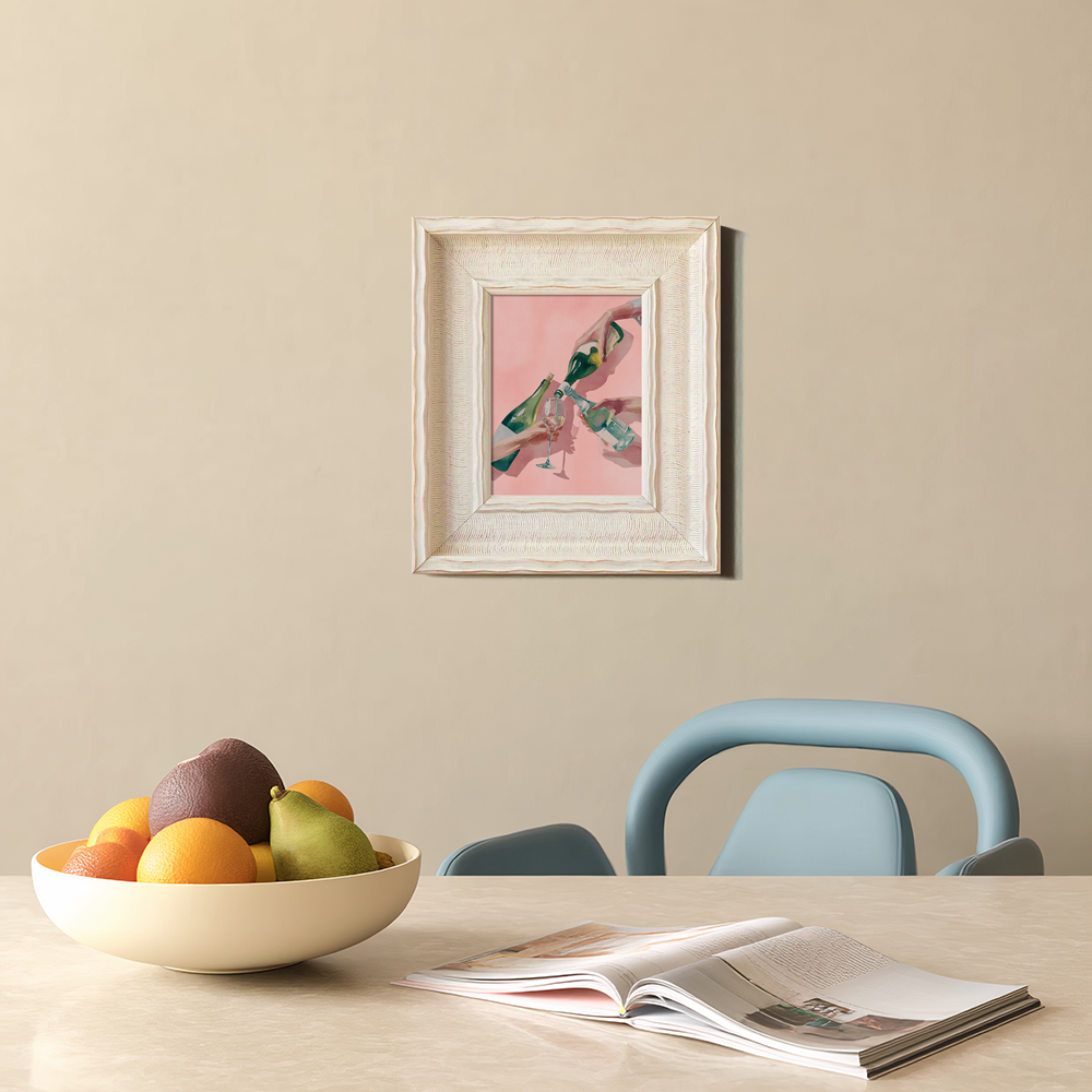 Watercolor Toast: Three Hands with Bottles and Glass