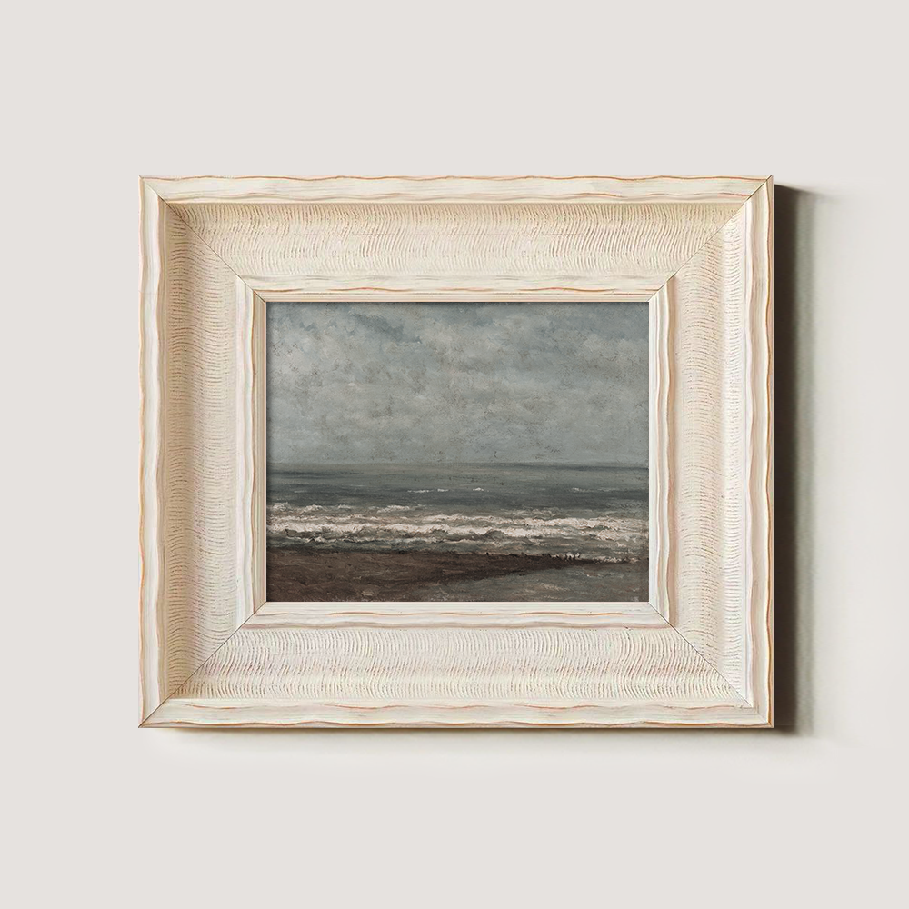 Moody Seascape with Crashing Waves Under Cloudy Skies