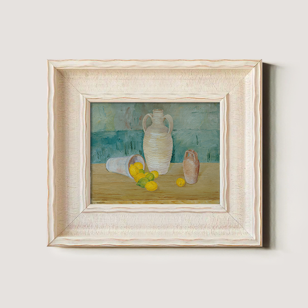 Vibrant Lemon Still Life with White Amphora and Jug