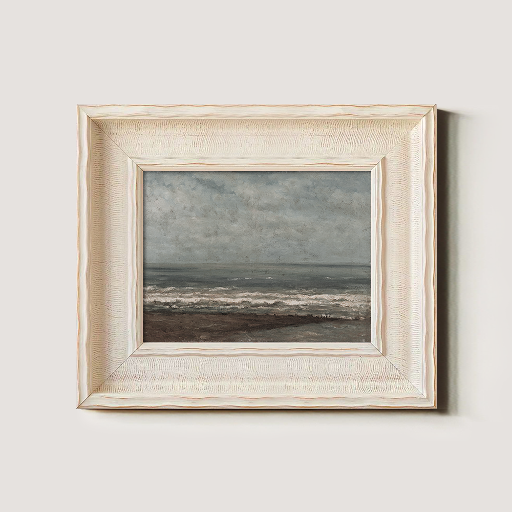 Moody Seascape with Crashing Waves Under Cloudy Skies