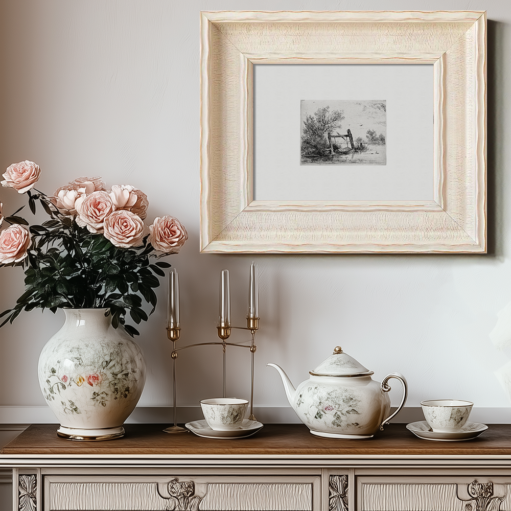 Serene Riverside Bridge Etching Idyll