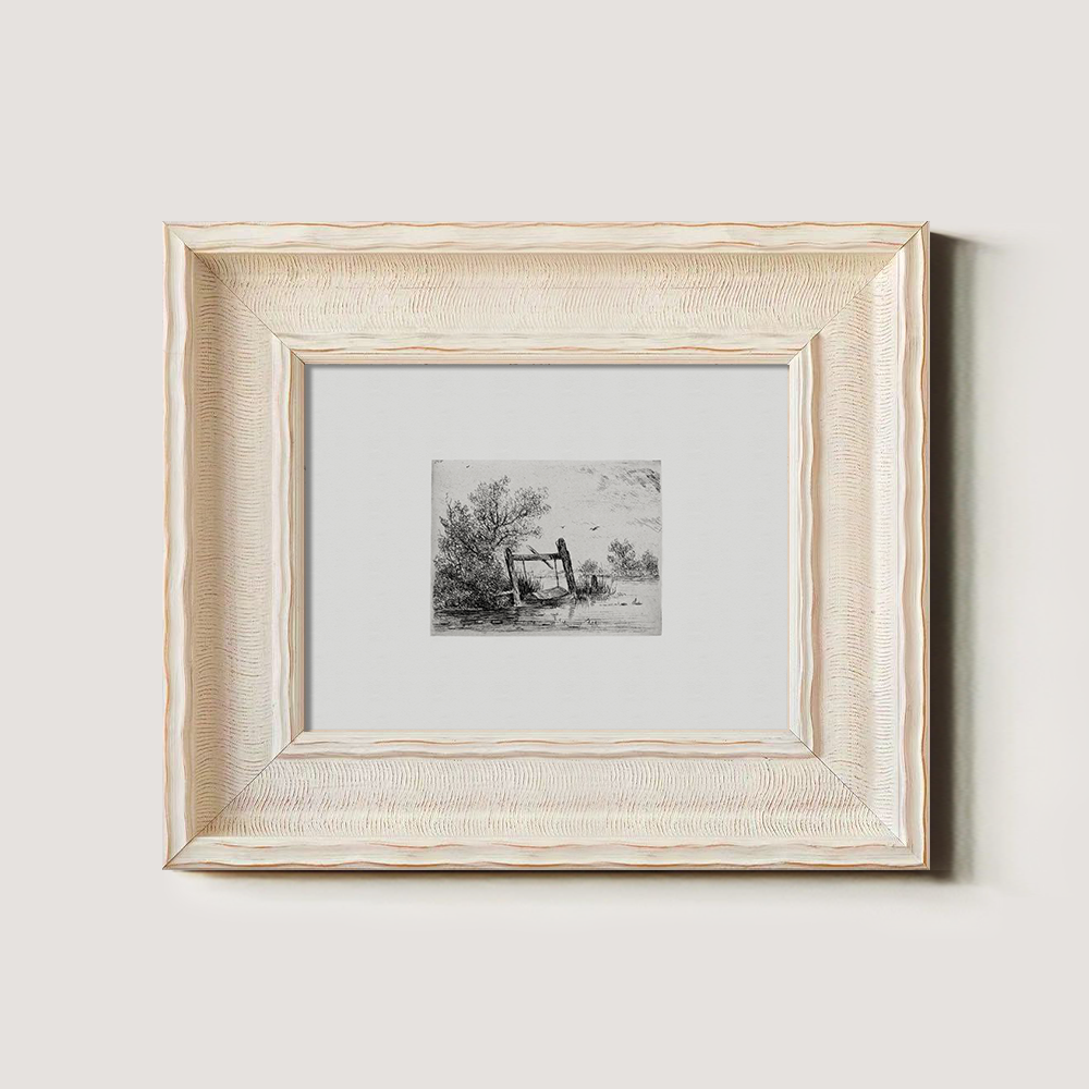 Serene Riverside Bridge Etching Idyll