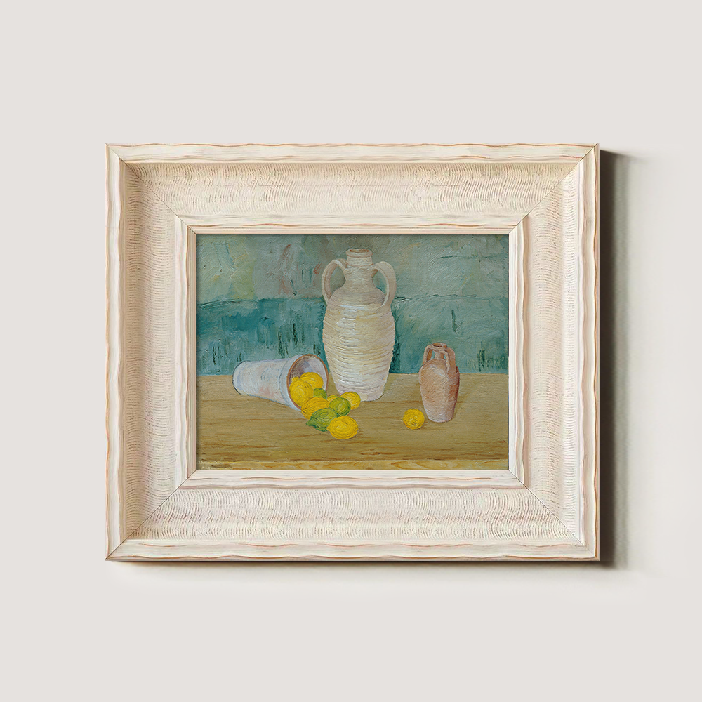 Vibrant Lemon Still Life with White Amphora and Jug