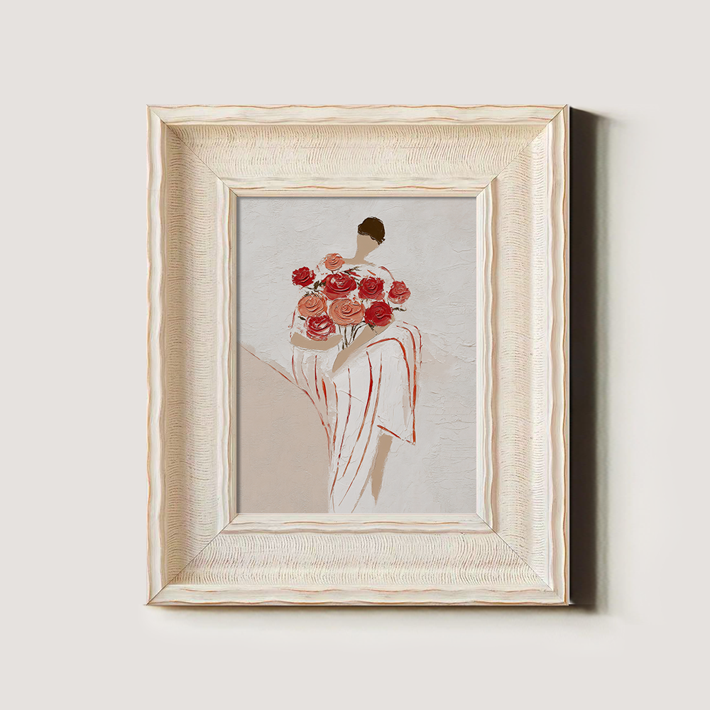 Standing Figure Holding Large Red Roses