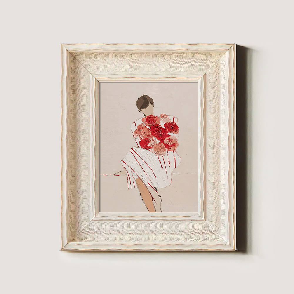 Figure with Red Roses and Striped Dress