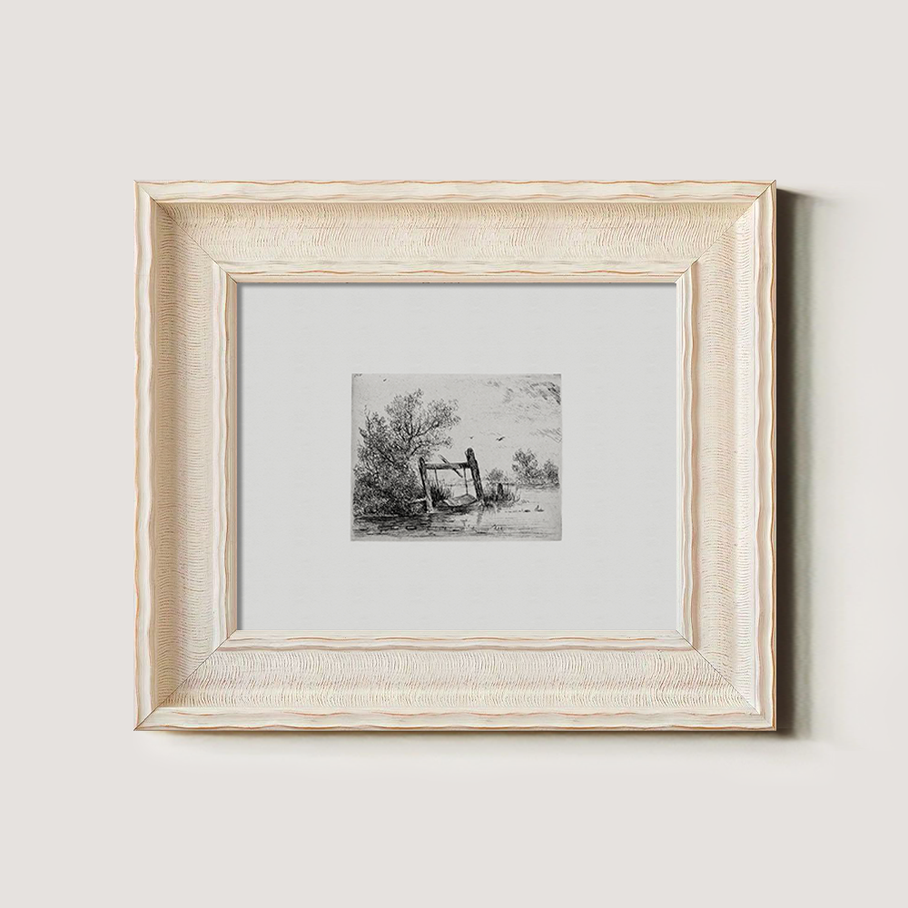 Serene Riverside Bridge Etching Idyll