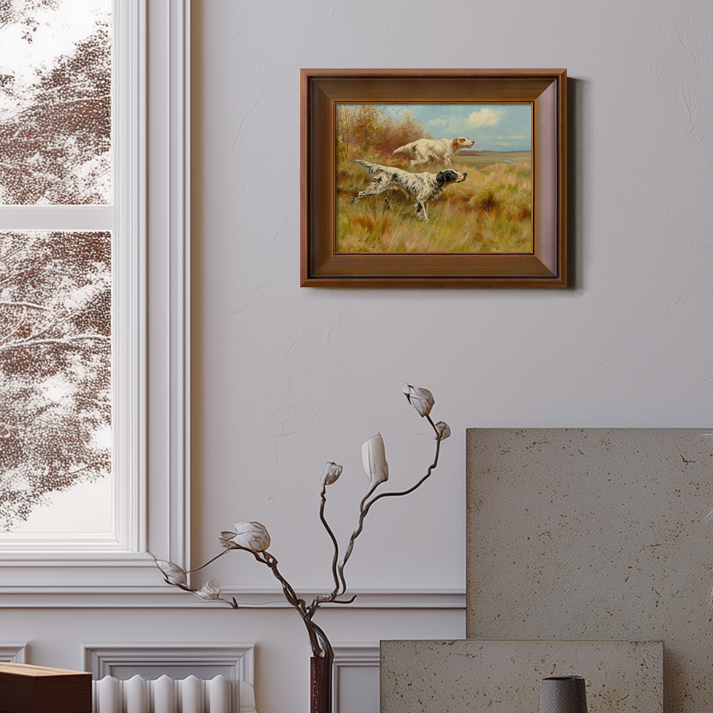 Vintage Hunting Dogs in Field Art
