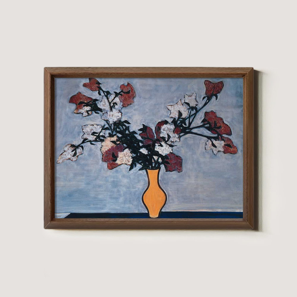 Crimson Poppy Vase Modernist Watercolor Still Life