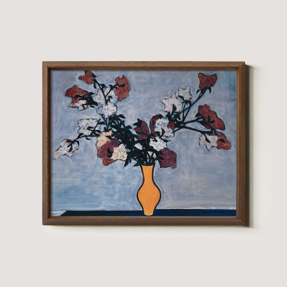 Crimson Poppy Vase Modernist Watercolor Still Life