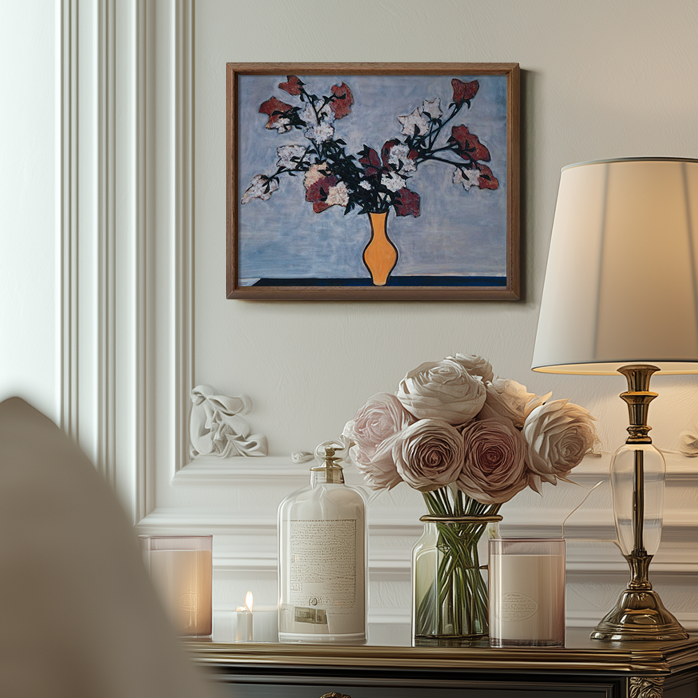 Crimson Poppy Vase Modernist Watercolor Still Life
