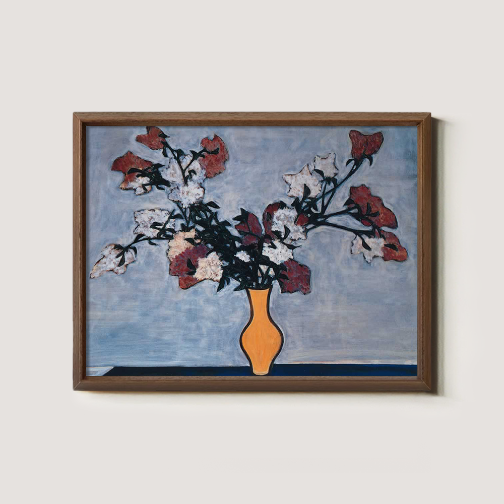 Crimson Poppy Vase Modernist Watercolor Still Life