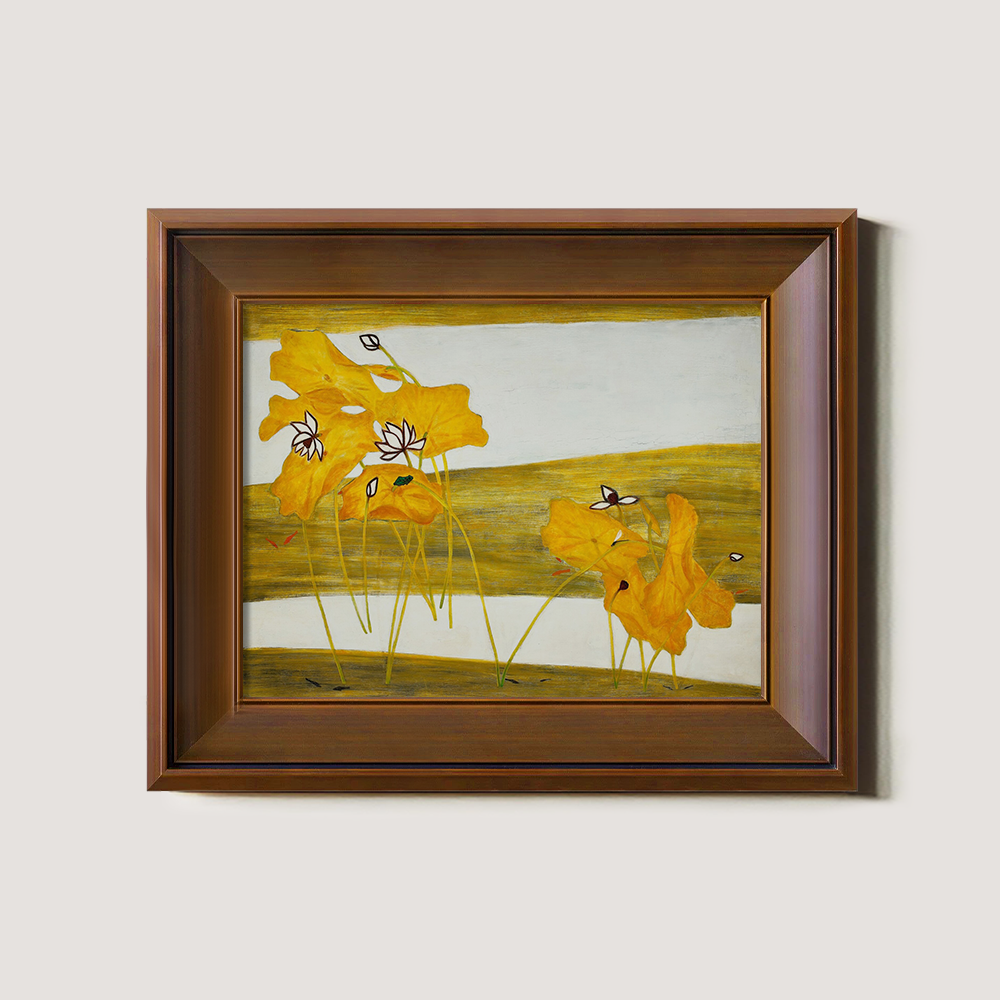 Modernist Abstract Floral Art in Gold Frame