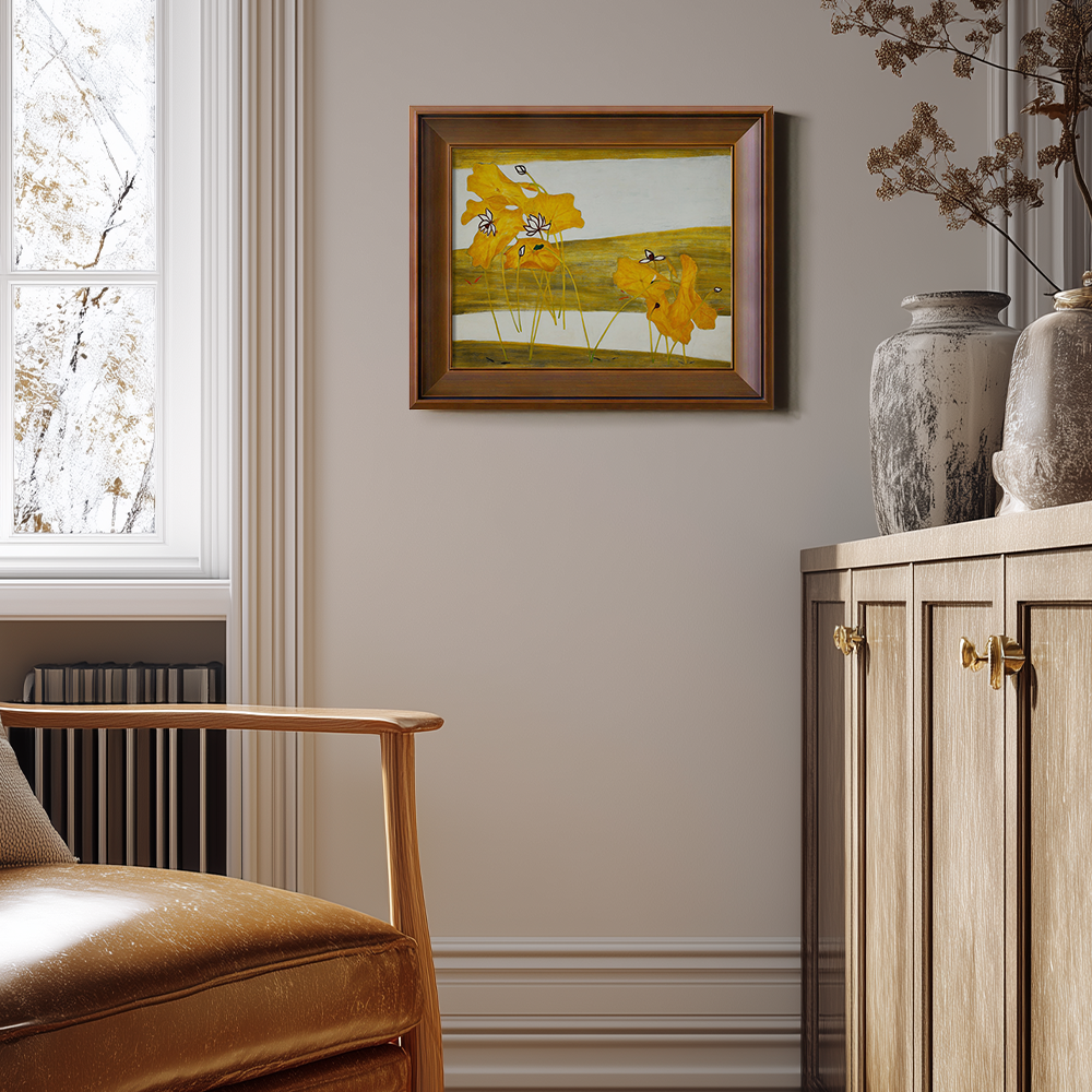 Modernist Abstract Floral Art in Gold Frame