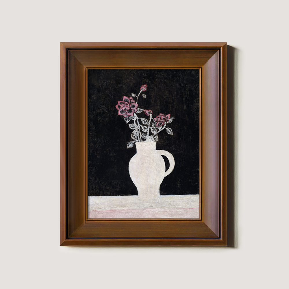 Midnight Rose Jug Watercolor Nocturne