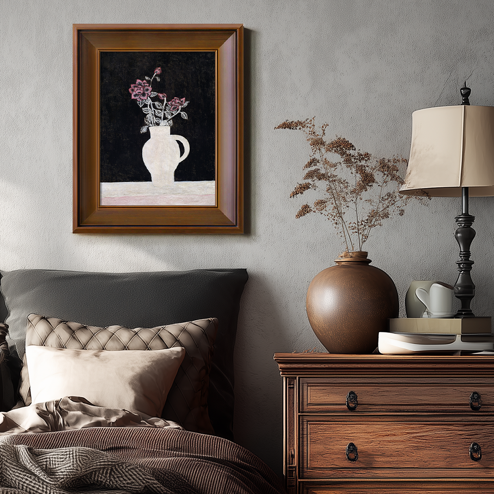 Midnight Rose Jug Watercolor Nocturne