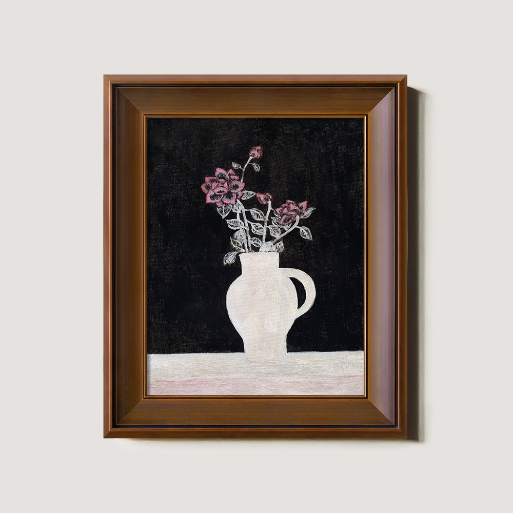 Midnight Rose Jug Watercolor Nocturne